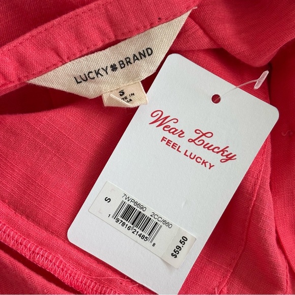 NWT Lucky Brand Mixed Media Modal Cotton Gauzy Pockets Top Pink/Chrysanthemum - Picture 8 of 9